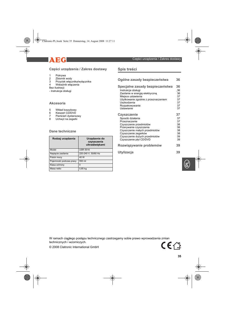 AEG USR 5516 User Manual | Page 35 / 66