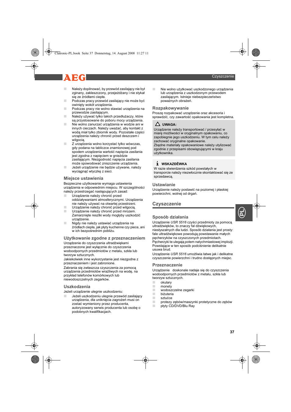 AEG USR 5516 User Manual | Page 37 / 66