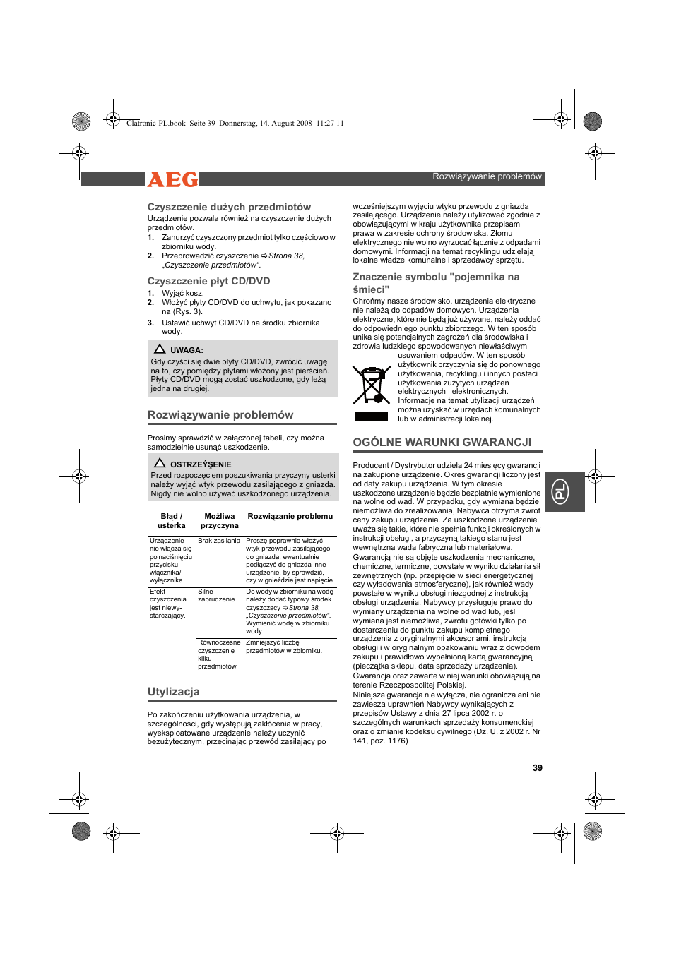 AEG USR 5516 User Manual | Page 39 / 66