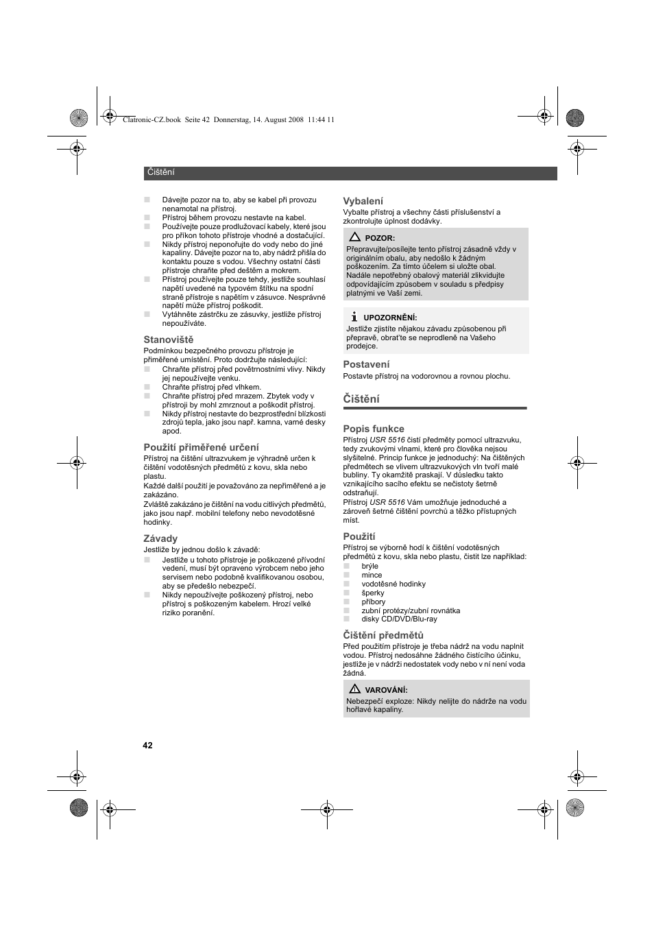Čištění | AEG USR 5516 User Manual | Page 42 / 66