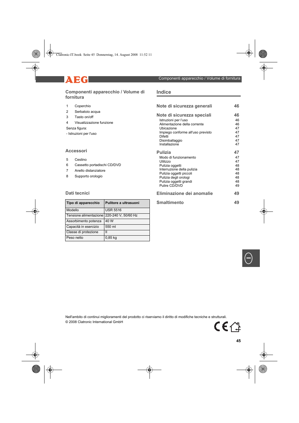 AEG USR 5516 User Manual | Page 45 / 66
