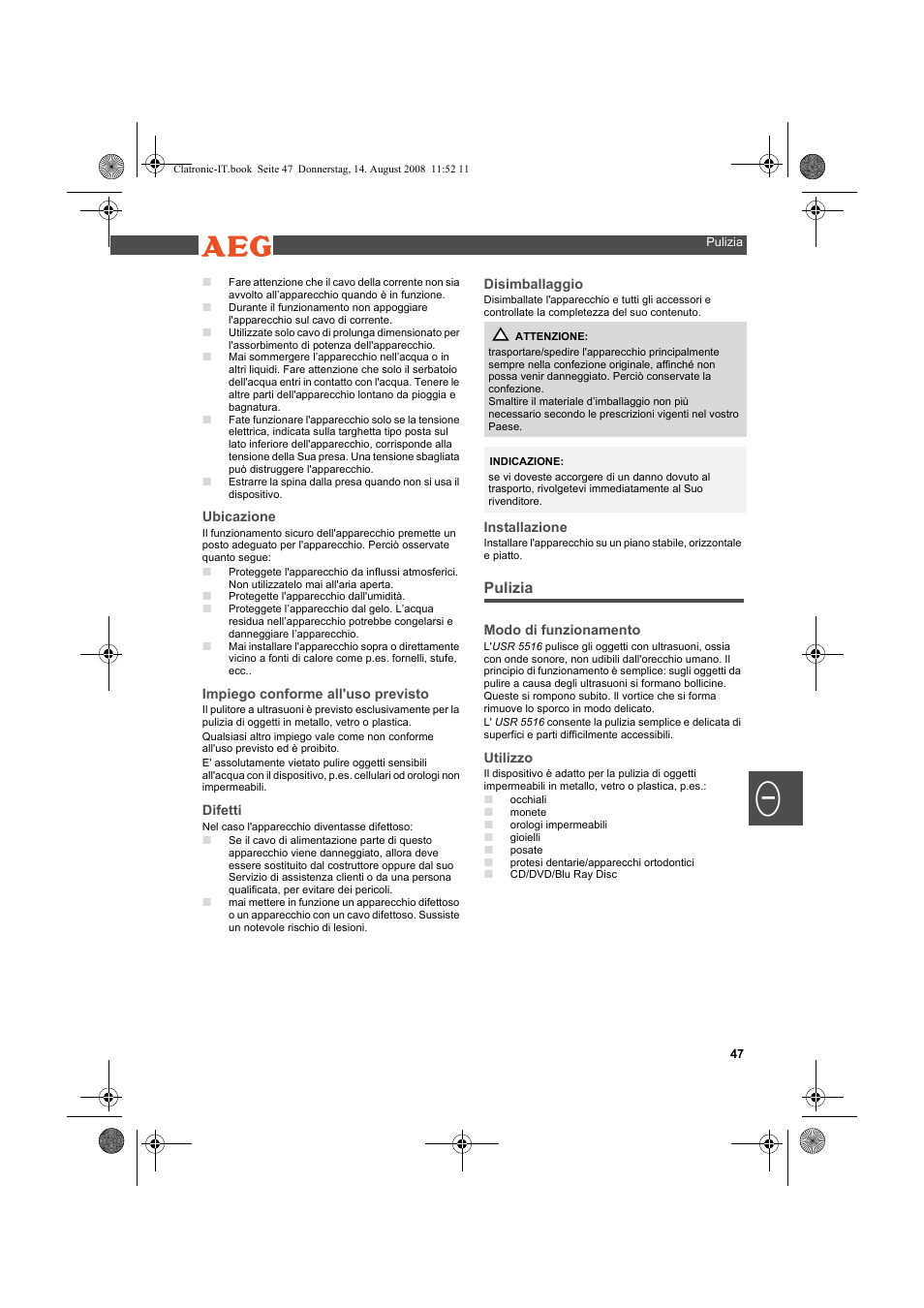 AEG USR 5516 User Manual | Page 47 / 66