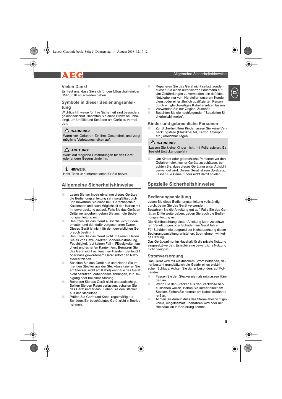 AEG USR 5516 User Manual | Page 5 / 66