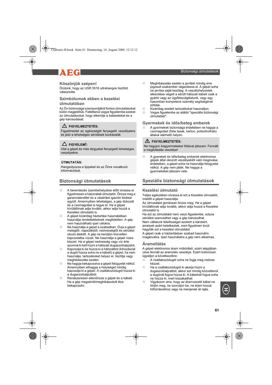 AEG USR 5516 User Manual | Page 61 / 66