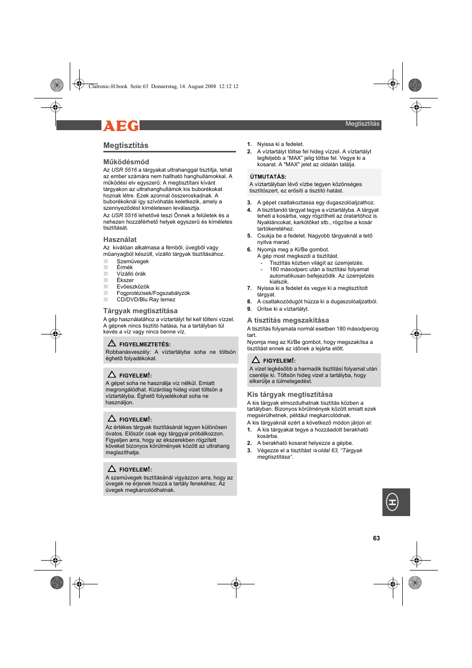 AEG USR 5516 User Manual | Page 63 / 66