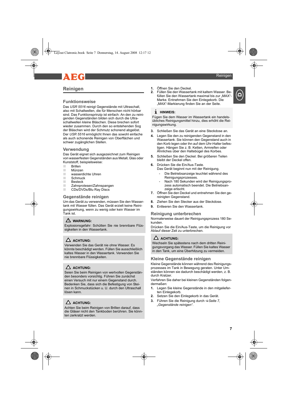 AEG USR 5516 User Manual | Page 7 / 66