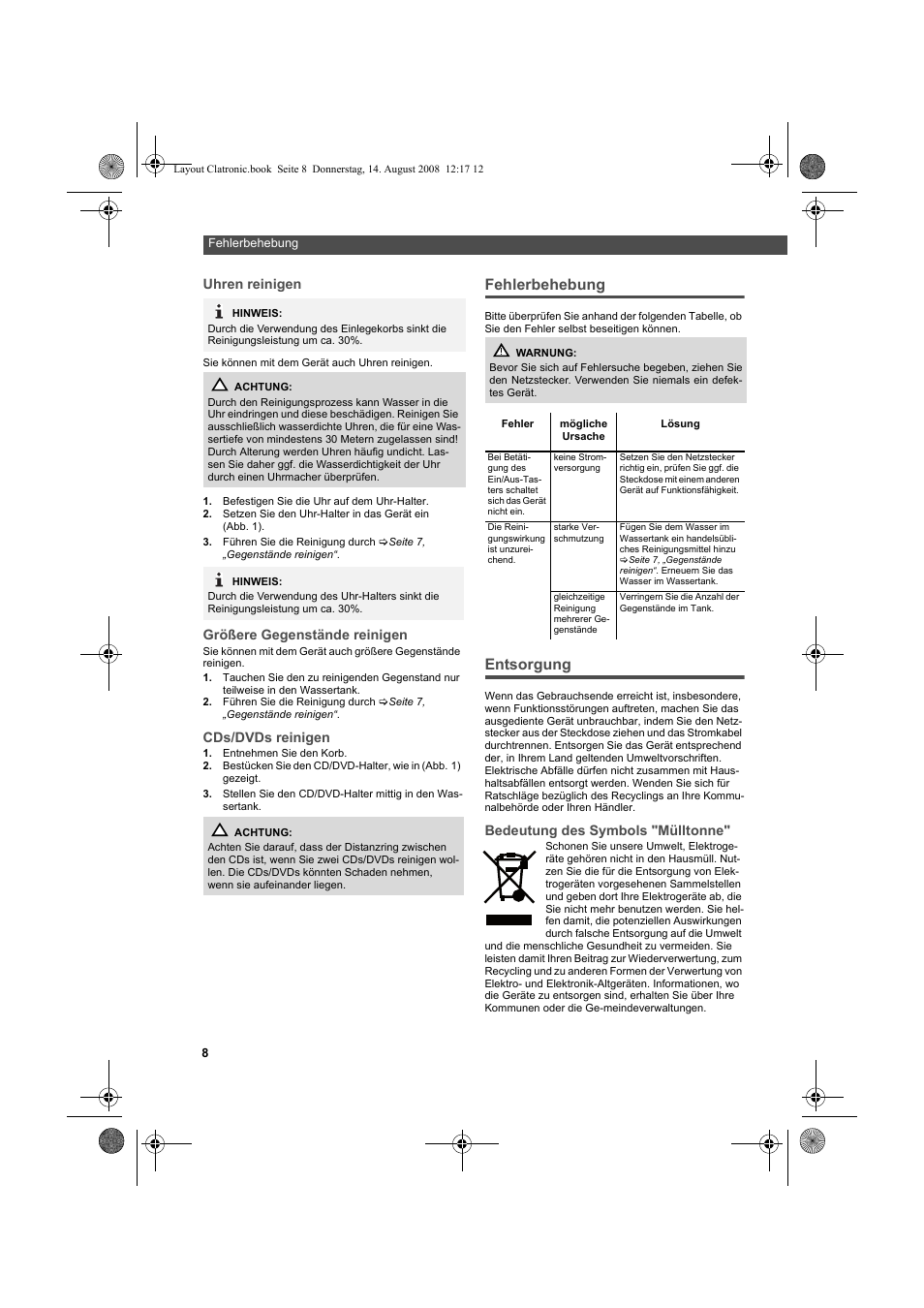 Fehlerbehebung, Entsorgung | AEG USR 5516 User Manual | Page 8 / 66