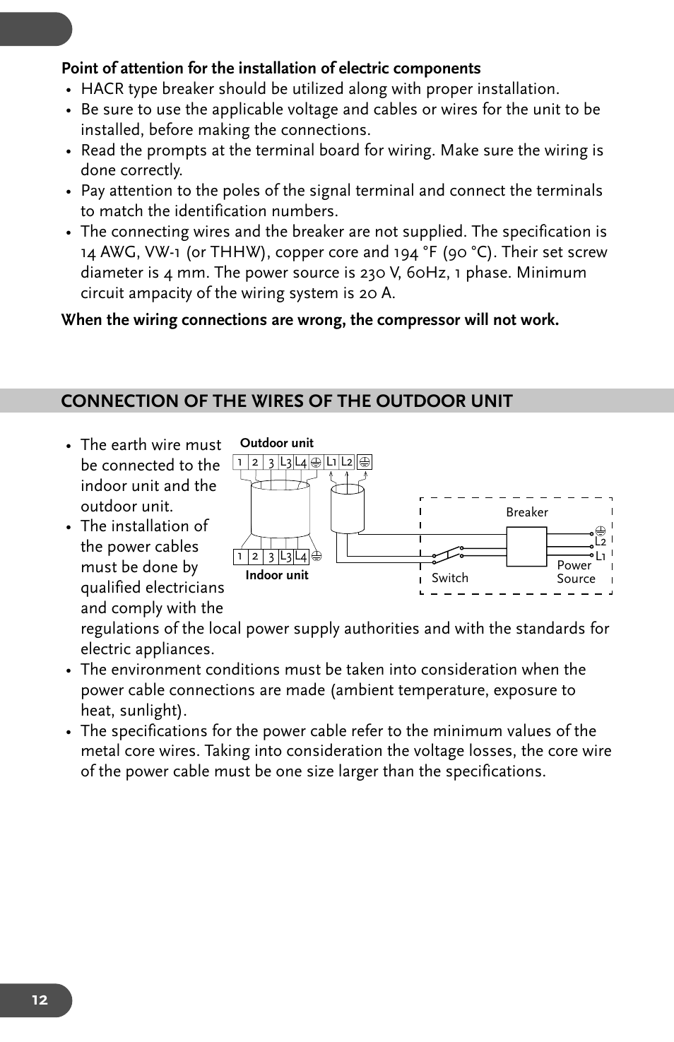 Connection of the wires of the outdoor unit | Amcor AHW 164 User Manual | Page 12 / 16