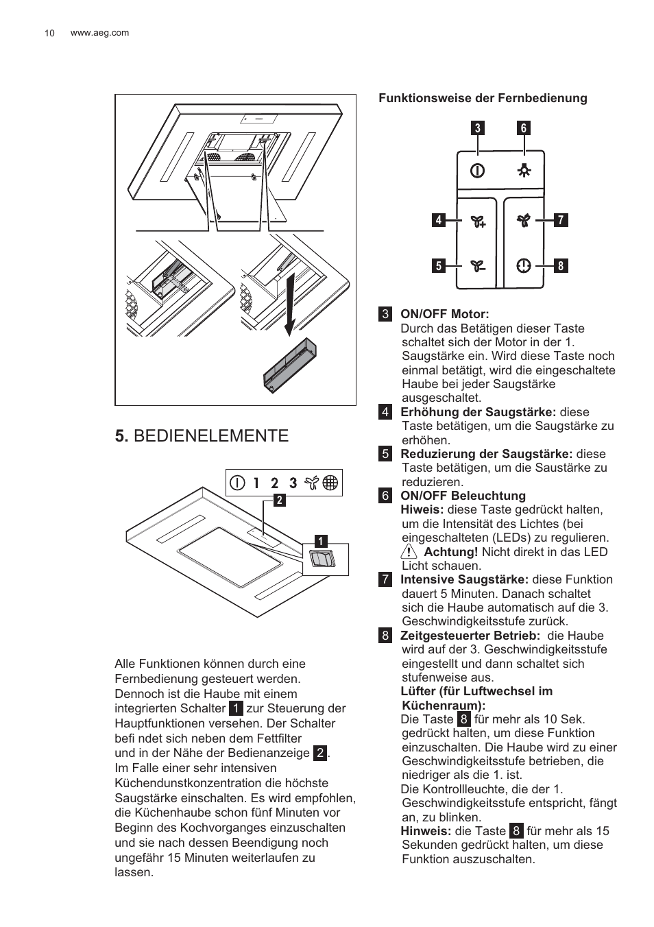 Bedienelemente | AEG X81284WG0 User Manual | Page 10 / 160