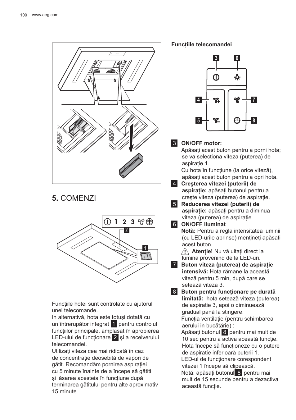 Comenzi | AEG X81284WG0 User Manual | Page 100 / 160