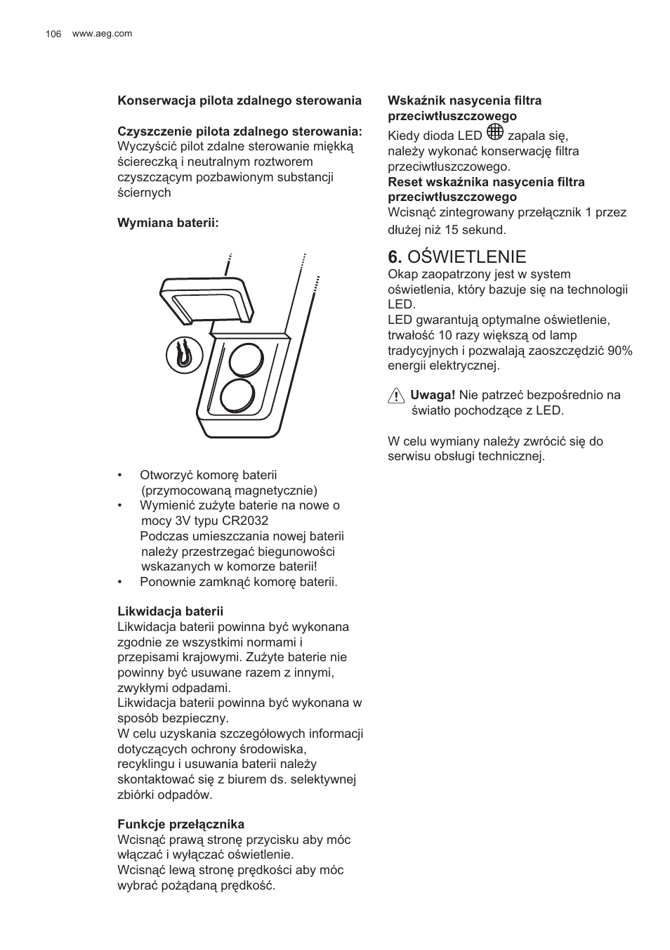 O ĝwietlenie | AEG X81284WG0 User Manual | Page 106 / 160