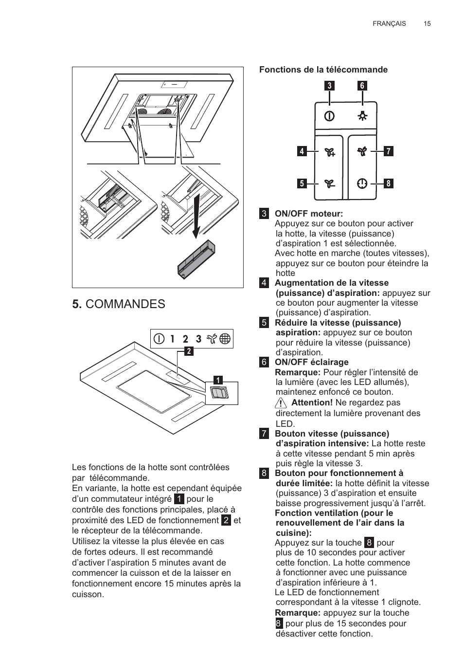 Commandes | AEG X81284WG0 User Manual | Page 15 / 160