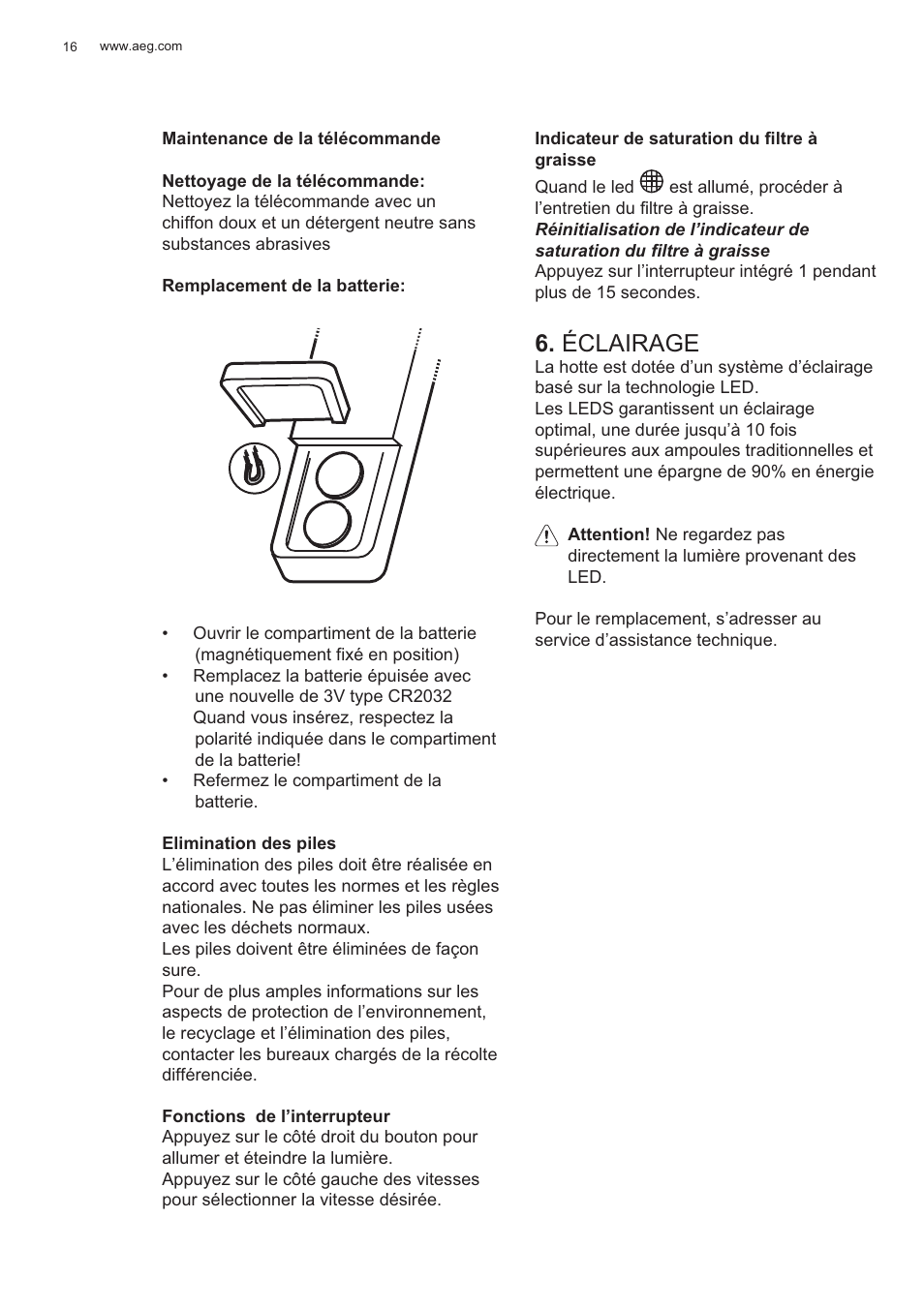 Éclairage | AEG X81284WG0 User Manual | Page 16 / 160