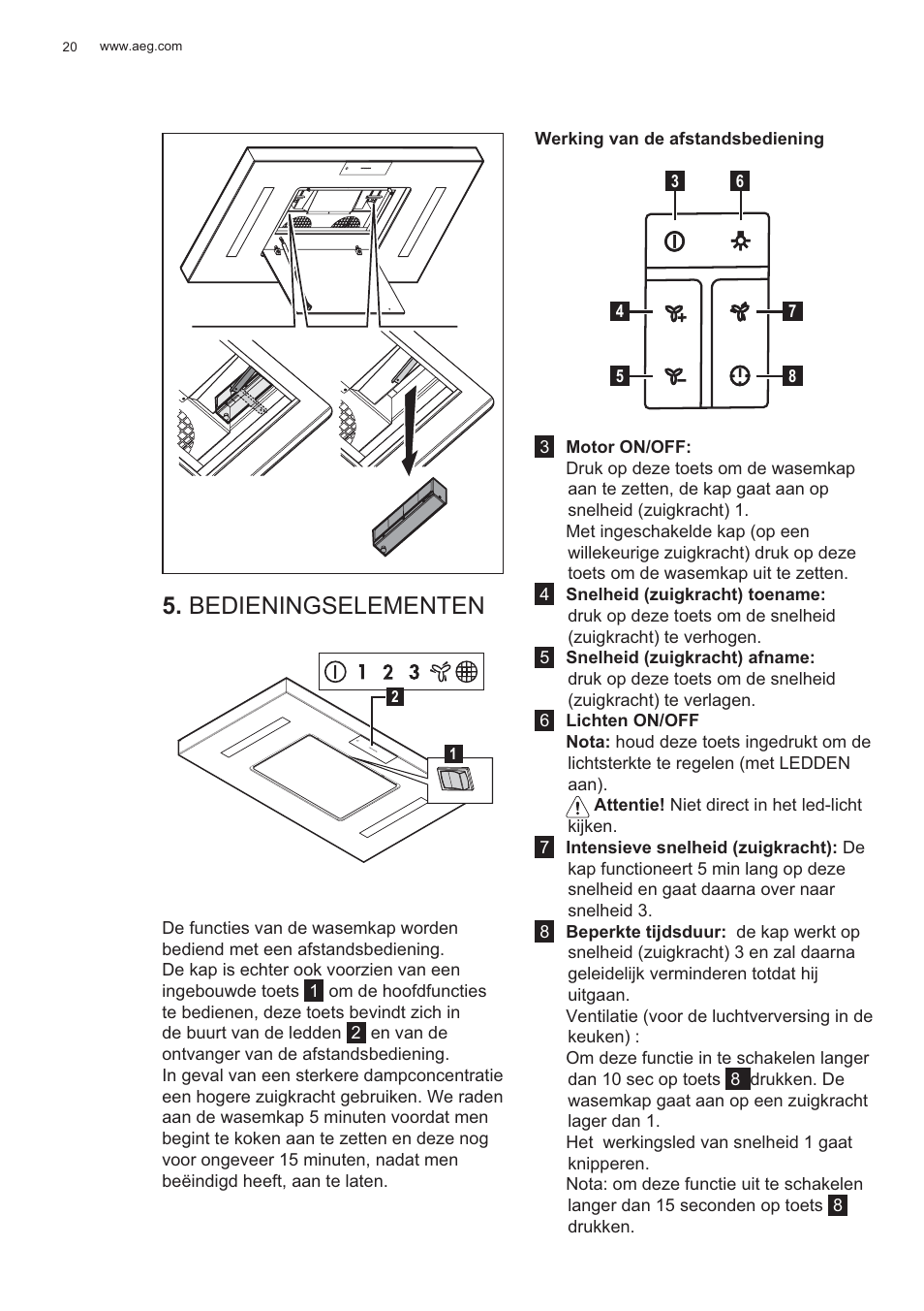 Bedieningselementen | AEG X81284WG0 User Manual | Page 20 / 160
