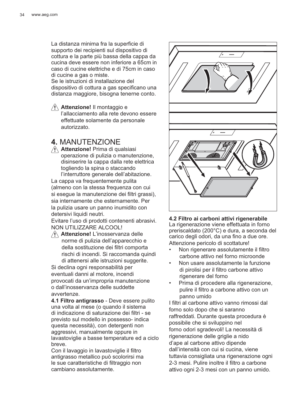 Manutenzione | AEG X81284WG0 User Manual | Page 34 / 160