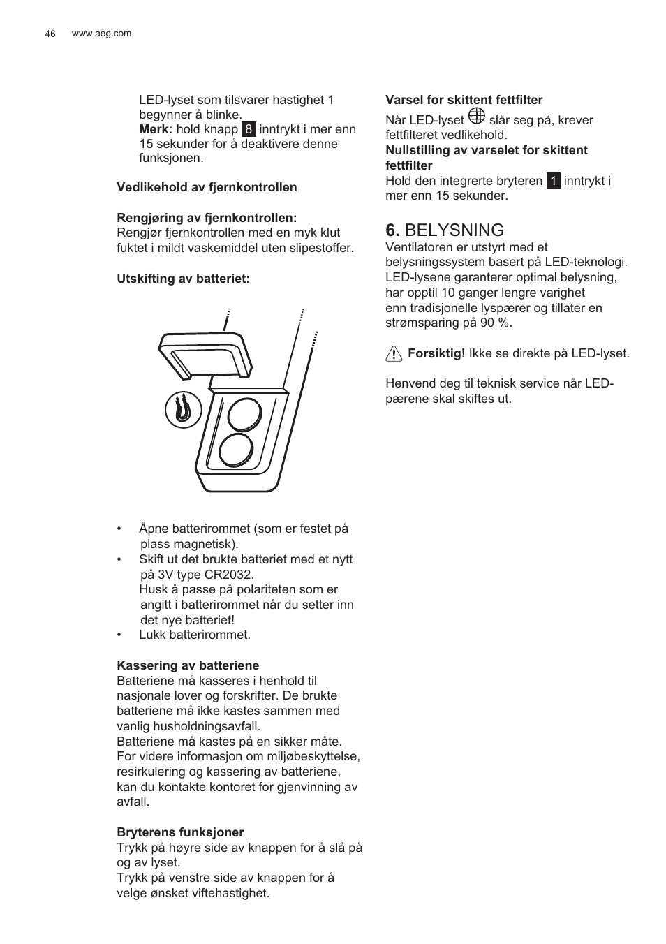 Belysning | AEG X81284WG0 User Manual | Page 46 / 160