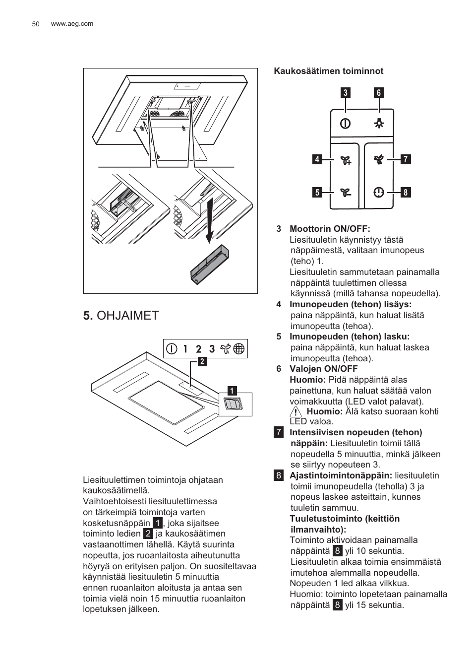 Ohjaimet | AEG X81284WG0 User Manual | Page 50 / 160