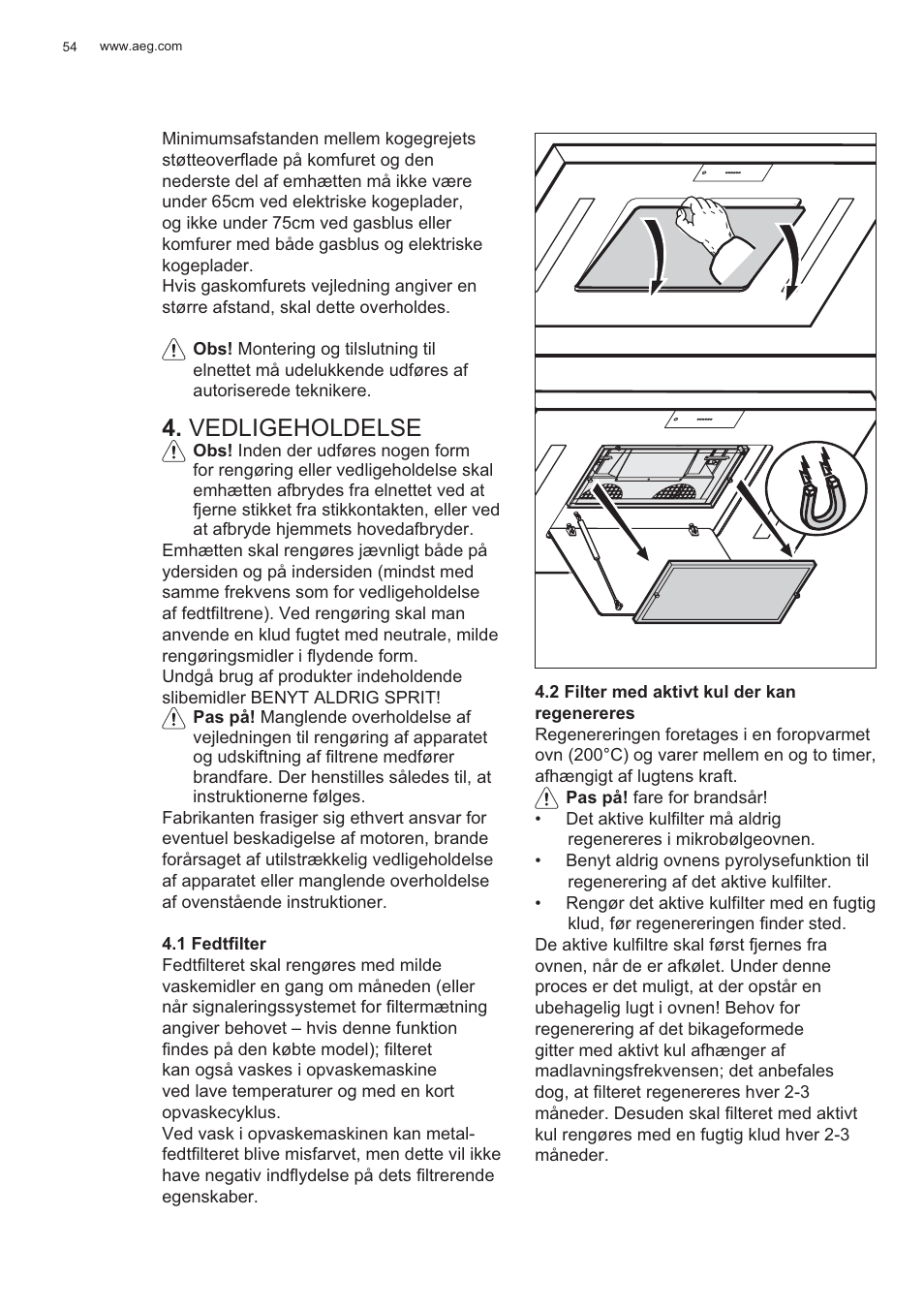 Vedligeholdelse | AEG X81284WG0 User Manual | Page 54 / 160