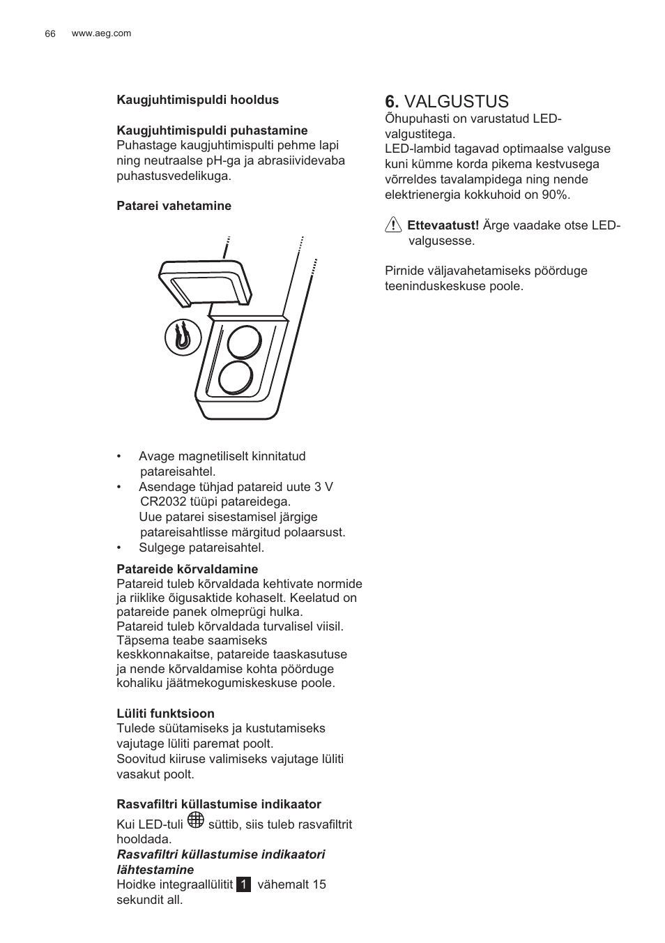 Valgustus | AEG X81284WG0 User Manual | Page 66 / 160