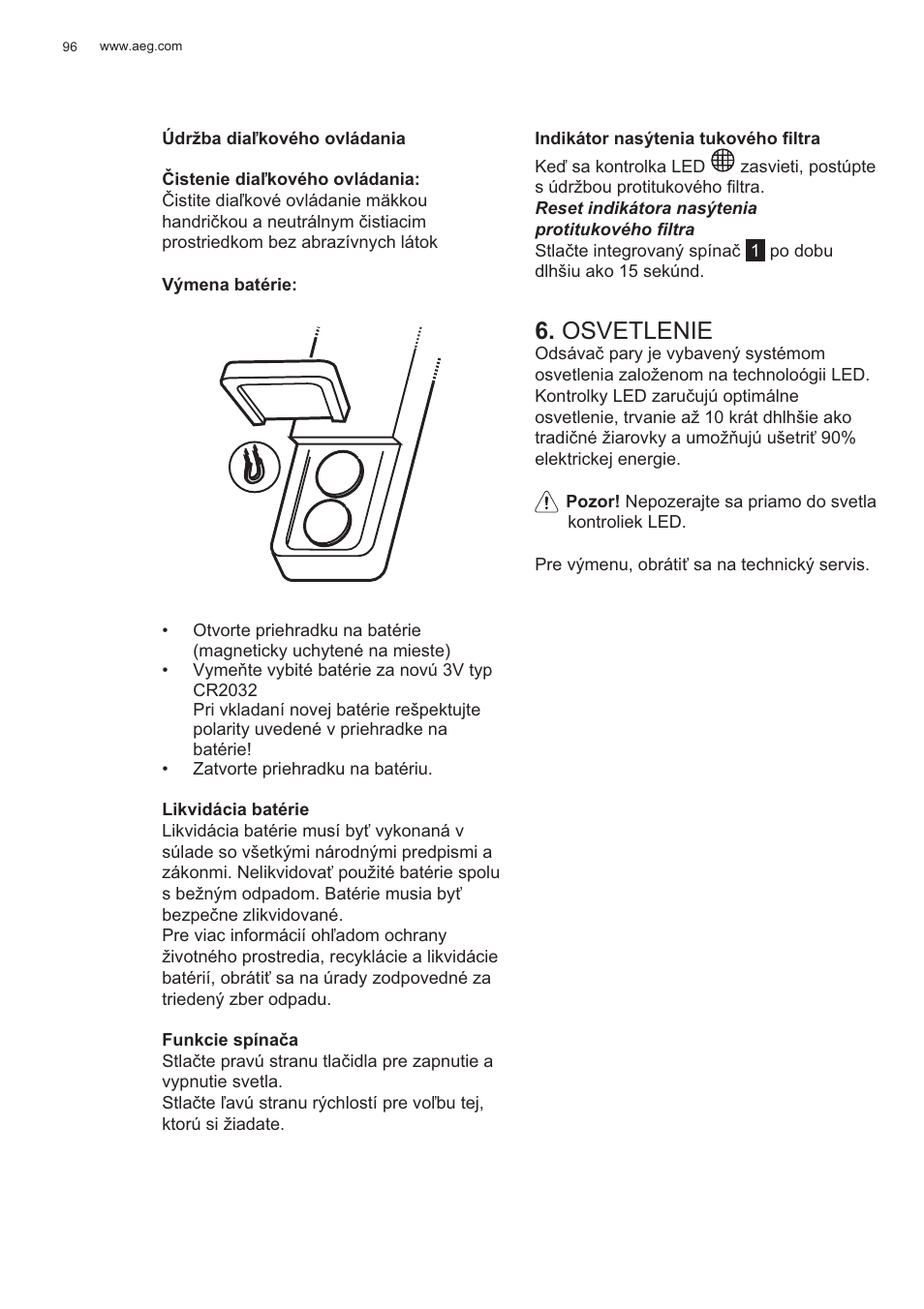 Osvetlenie | AEG X81284WG0 User Manual | Page 96 / 160