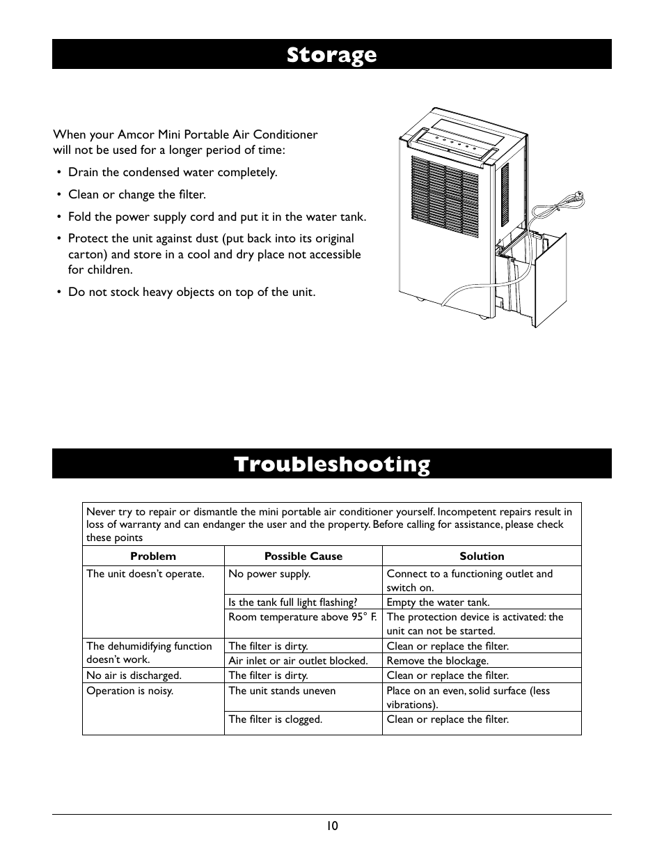 Storage troubleshooting | Amcor APC 2000E User Manual | Page 12 / 13