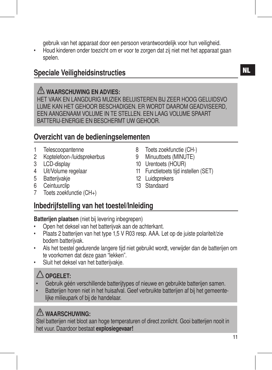 Speciale veiligheidsinstructies, Overzicht van de bedieningselementen, Inbedrijfstelling van het toestel/inleiding | AEG DRR 4107 User Manual | Page 11 / 58