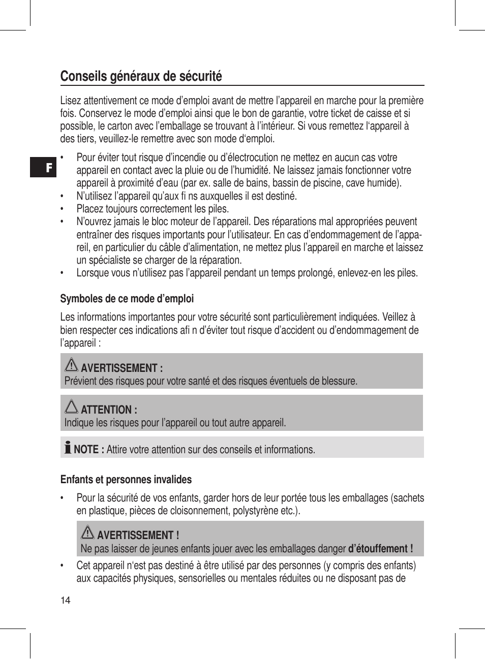 Conseils généraux de sécurité | AEG DRR 4107 User Manual | Page 14 / 58