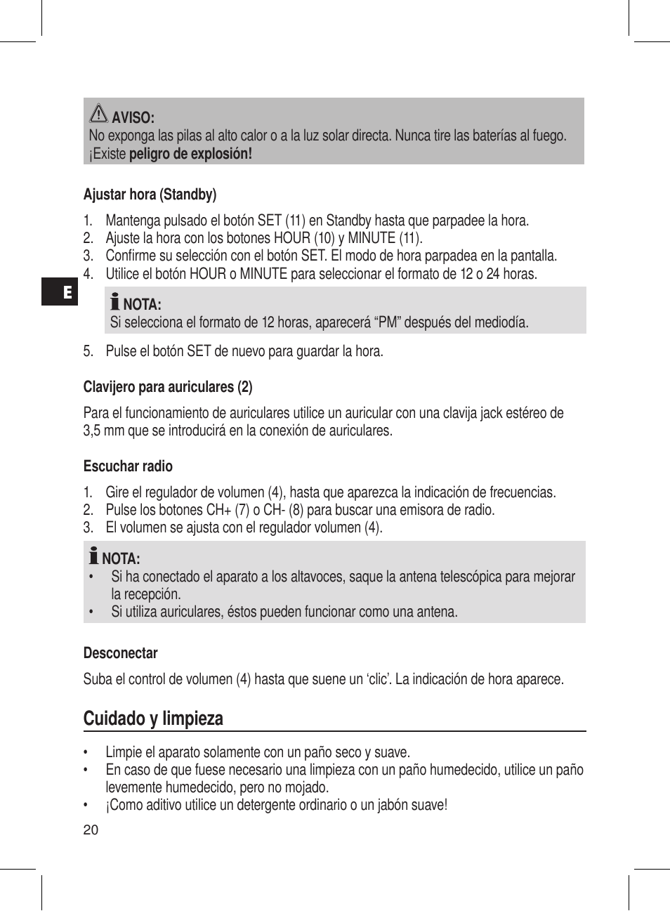 Cuidado y limpieza | AEG DRR 4107 User Manual | Page 20 / 58