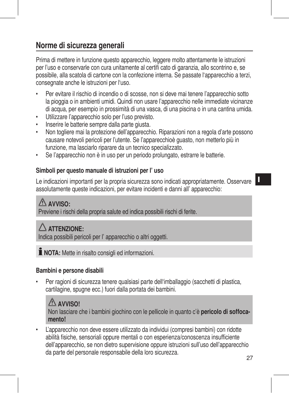 Norme di sicurezza generali | AEG DRR 4107 User Manual | Page 27 / 58