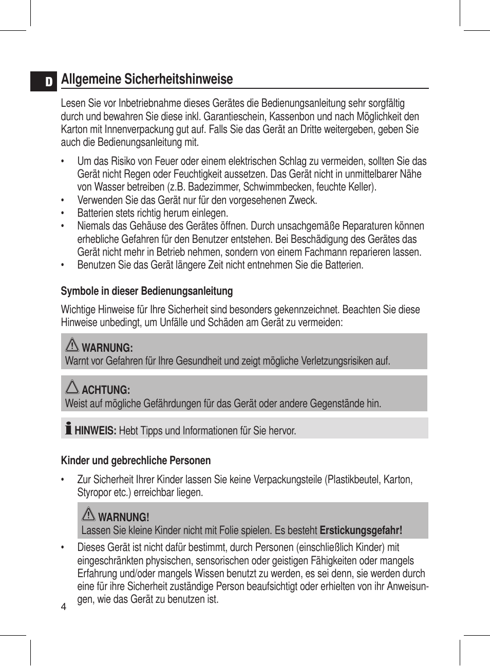 Allgemeine sicherheitshinweise | AEG DRR 4107 User Manual | Page 4 / 58