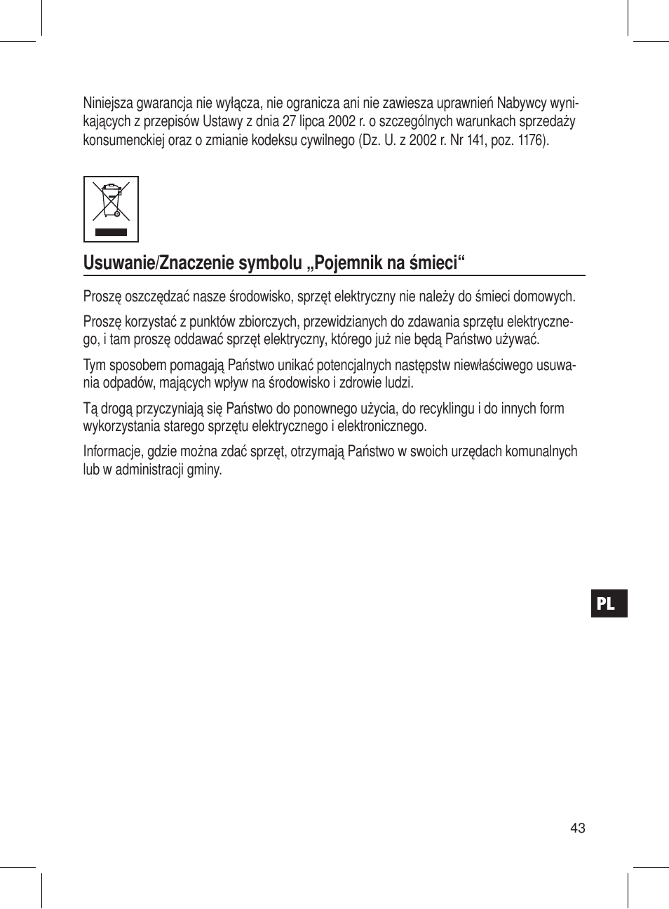 Usuwanie/znaczenie symbolu „pojemnik na śmieci | AEG DRR 4107 User Manual | Page 43 / 58