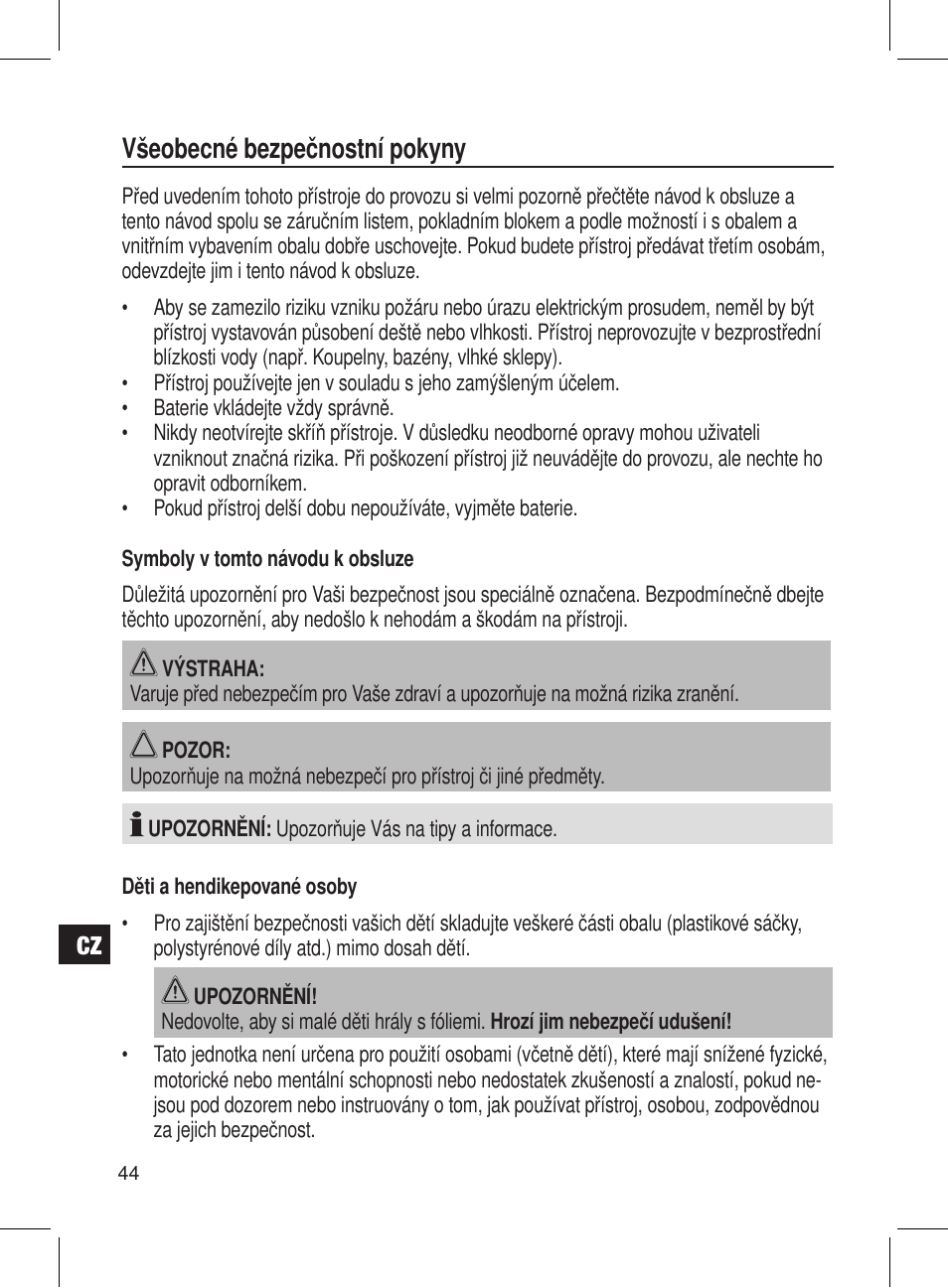 Všeobecné bezpečnostní pokyny | AEG DRR 4107 User Manual | Page 44 / 58