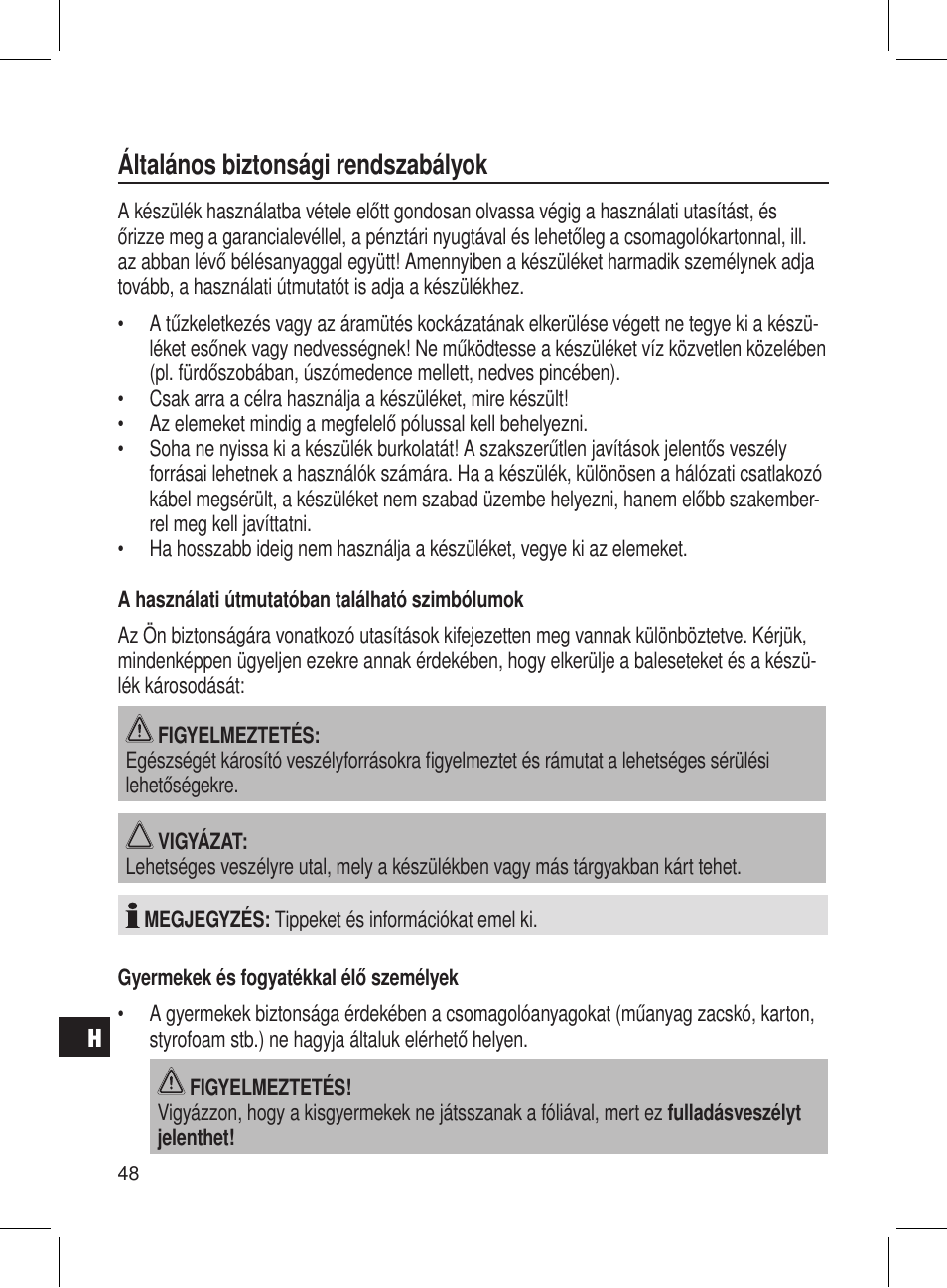 Általános biztonsági rendszabályok | AEG DRR 4107 User Manual | Page 48 / 58