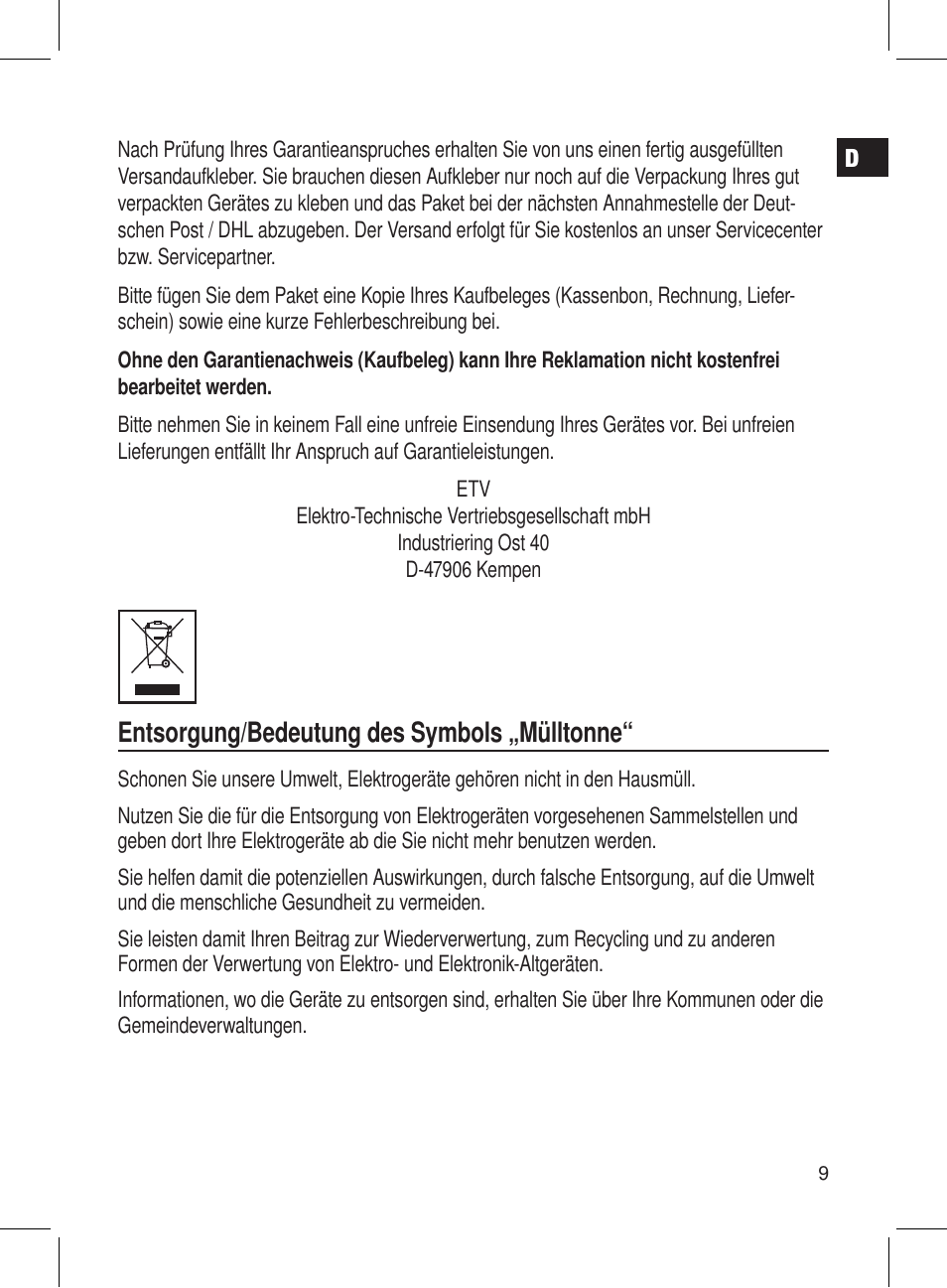 Entsorgung/bedeutung des symbols „mülltonne | AEG DRR 4107 User Manual | Page 9 / 58