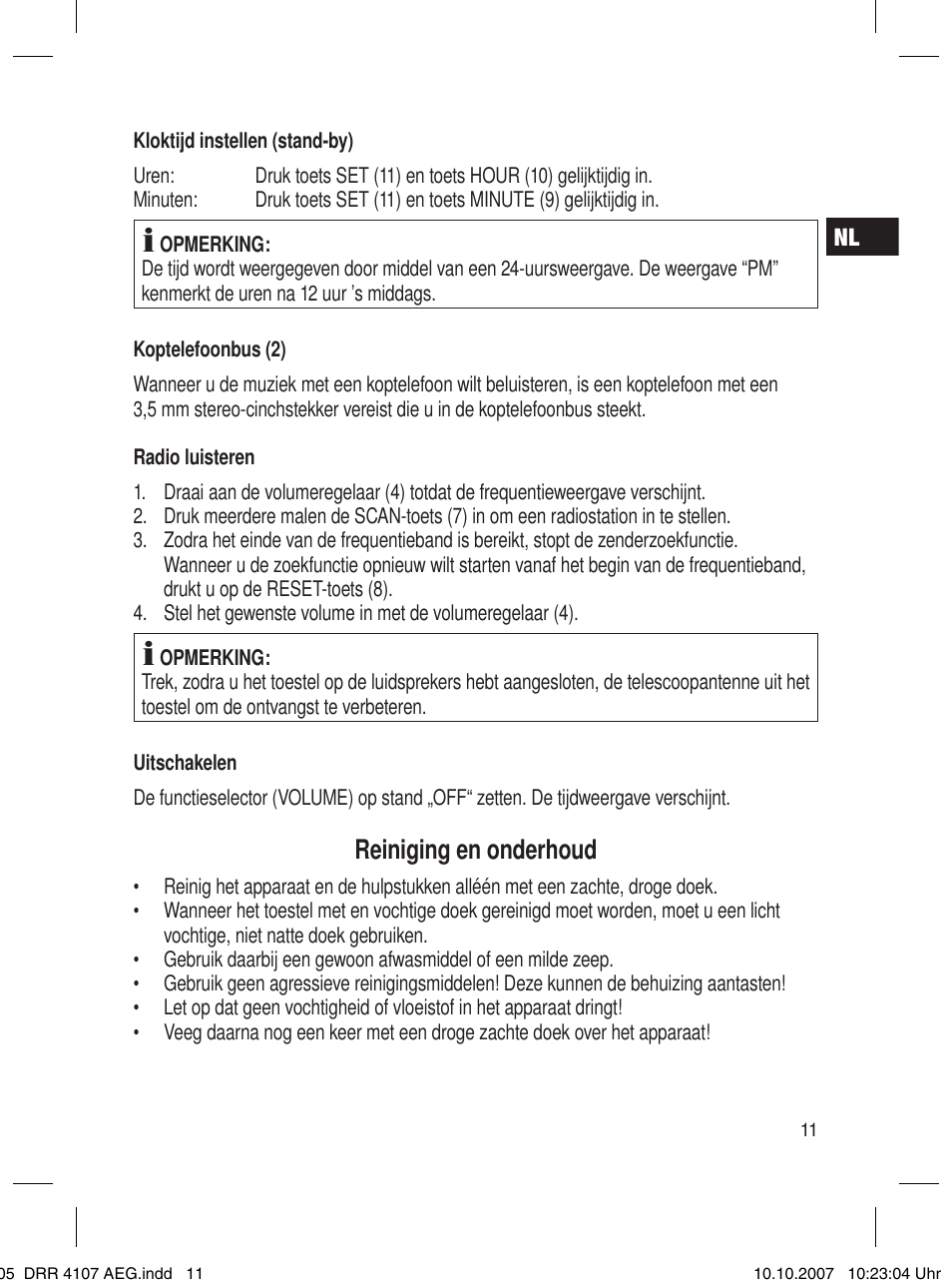Reiniging en onderhoud | AEG DRR 4107 User Manual | Page 11 / 62