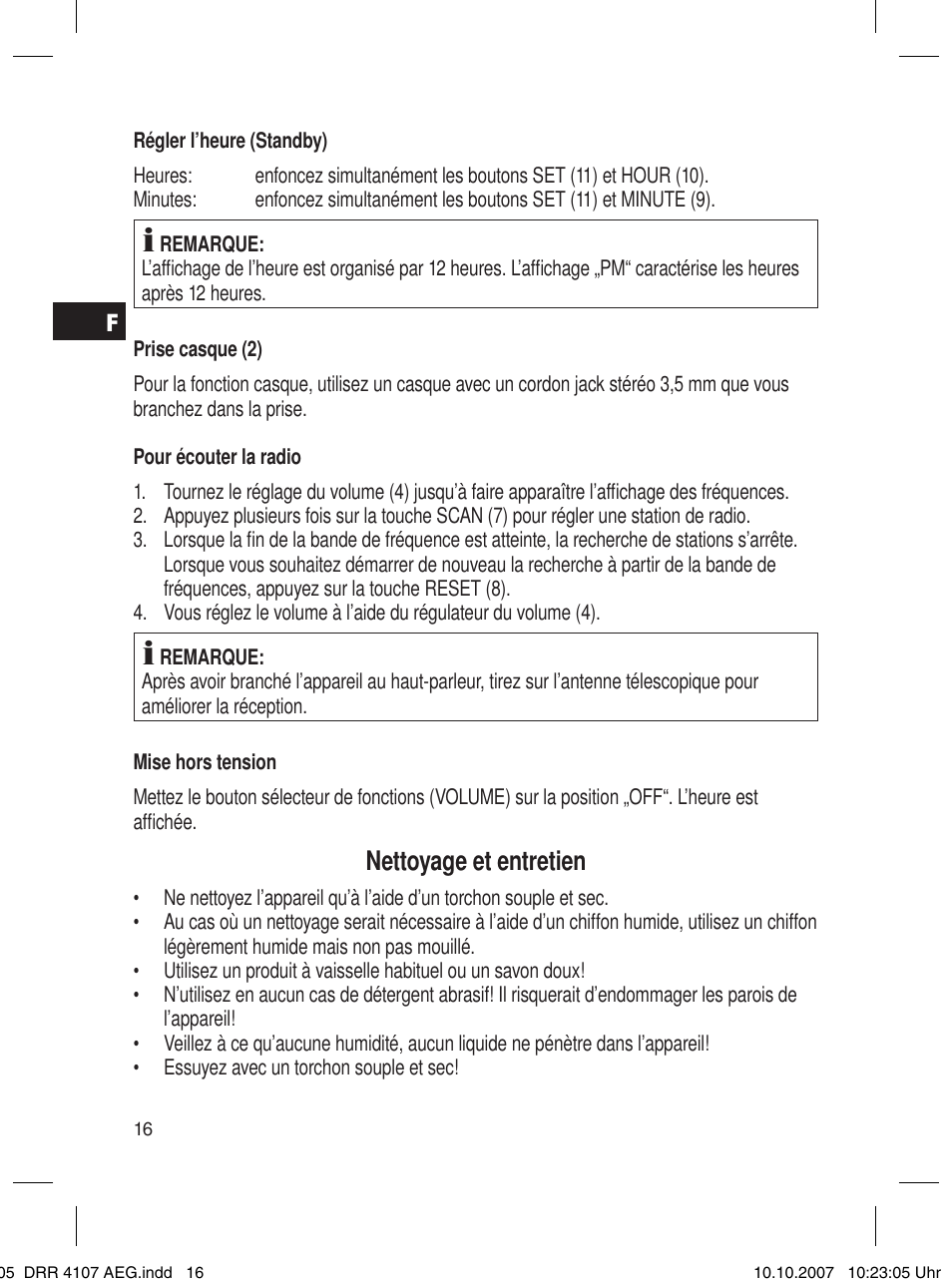 Nettoyage et entretien | AEG DRR 4107 User Manual | Page 16 / 62