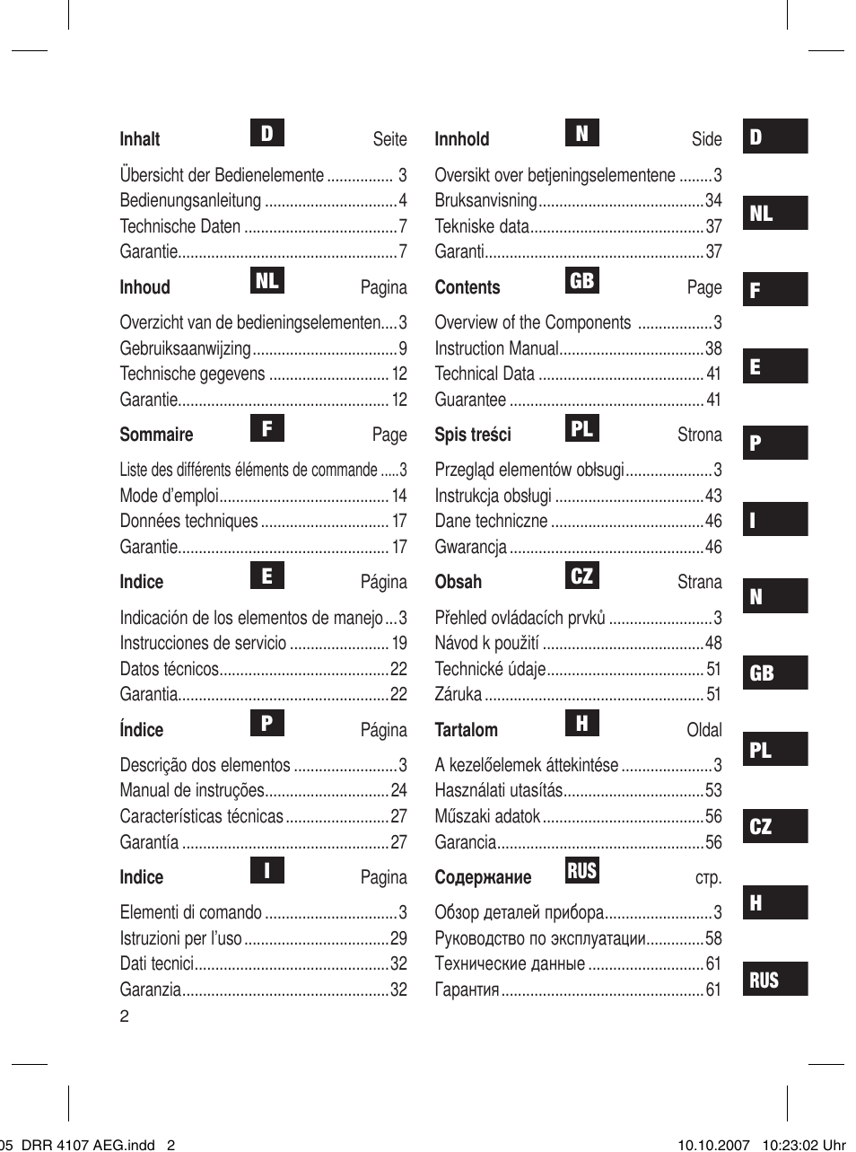 AEG DRR 4107 User Manual | Page 2 / 62