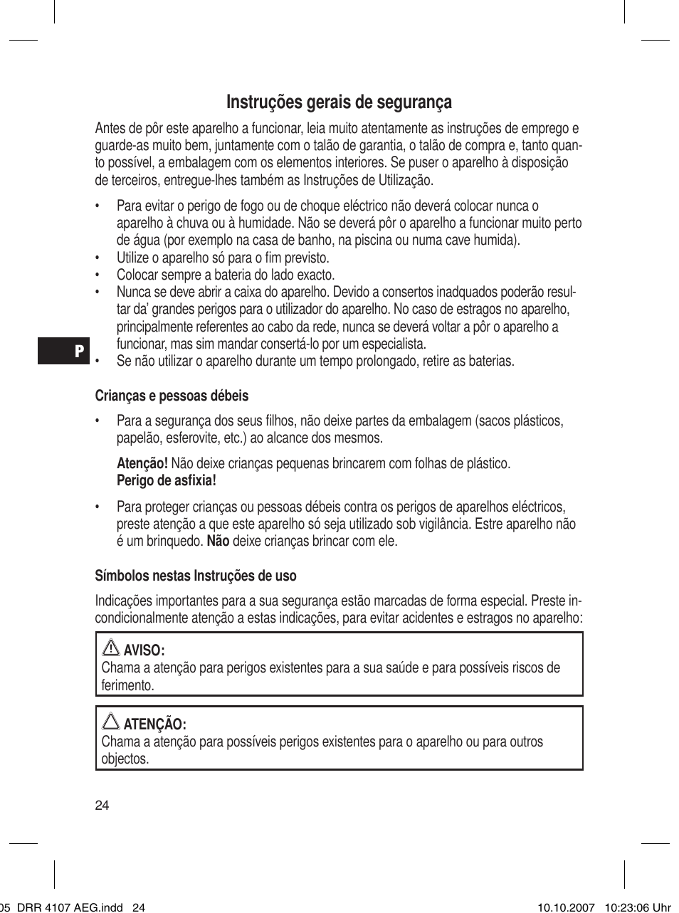 Instruções gerais de segurança | AEG DRR 4107 User Manual | Page 24 / 62