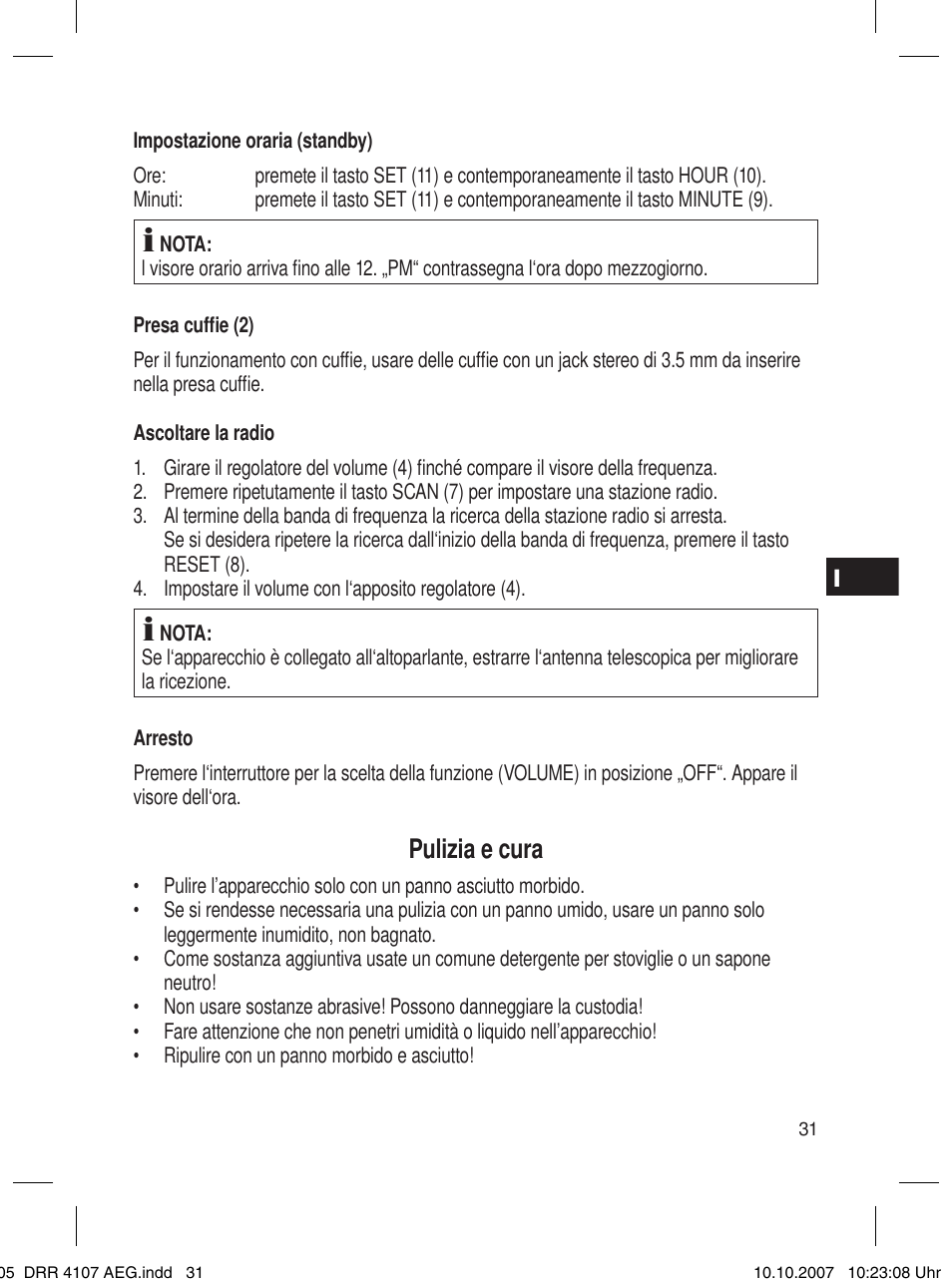 Pulizia e cura | AEG DRR 4107 User Manual | Page 31 / 62