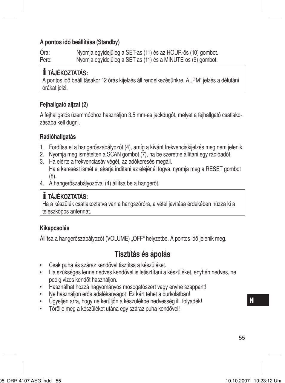 Tisztítás és ápolás | AEG DRR 4107 User Manual | Page 55 / 62