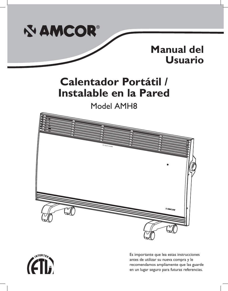 Calentador portátil / instalable en la pared, Manual del usuario | Amcor AMH8 User Manual | Page 13 / 36