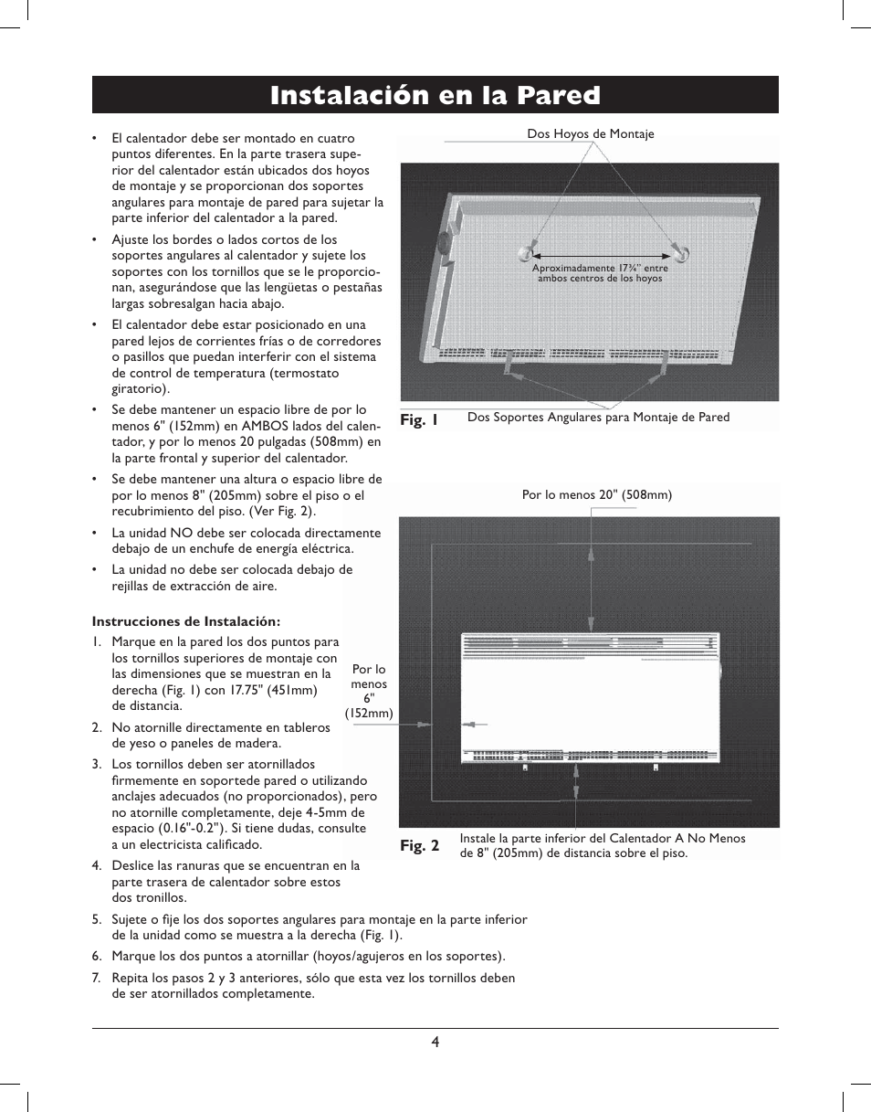 Instalación en la pared | Amcor AMH8 User Manual | Page 18 / 36