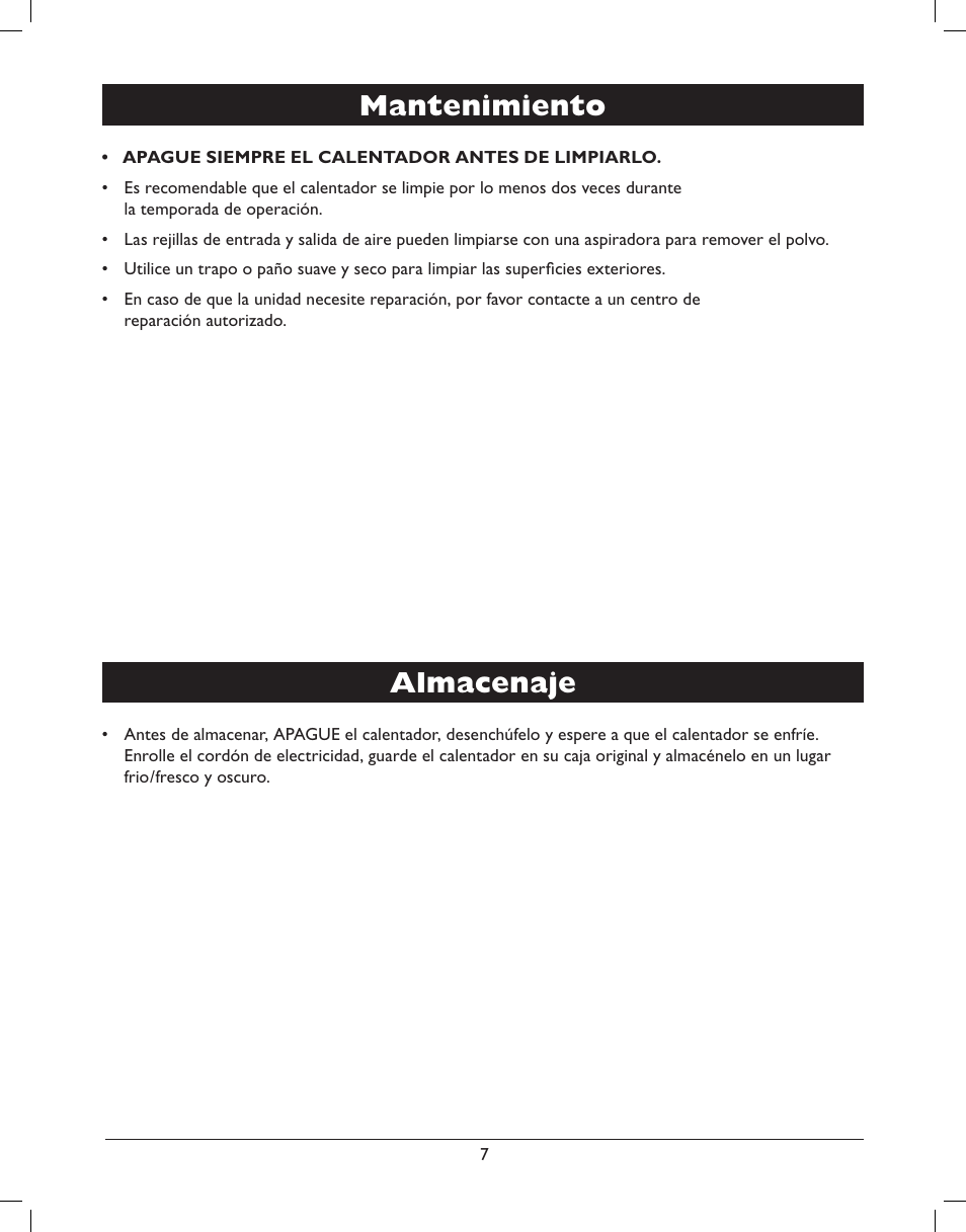 Almacenaje, Mantenimiento | Amcor AMH8 User Manual | Page 21 / 36