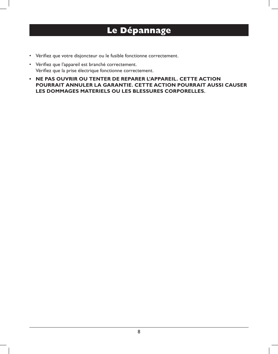 Le dépannage | Amcor AMH8 User Manual | Page 34 / 36