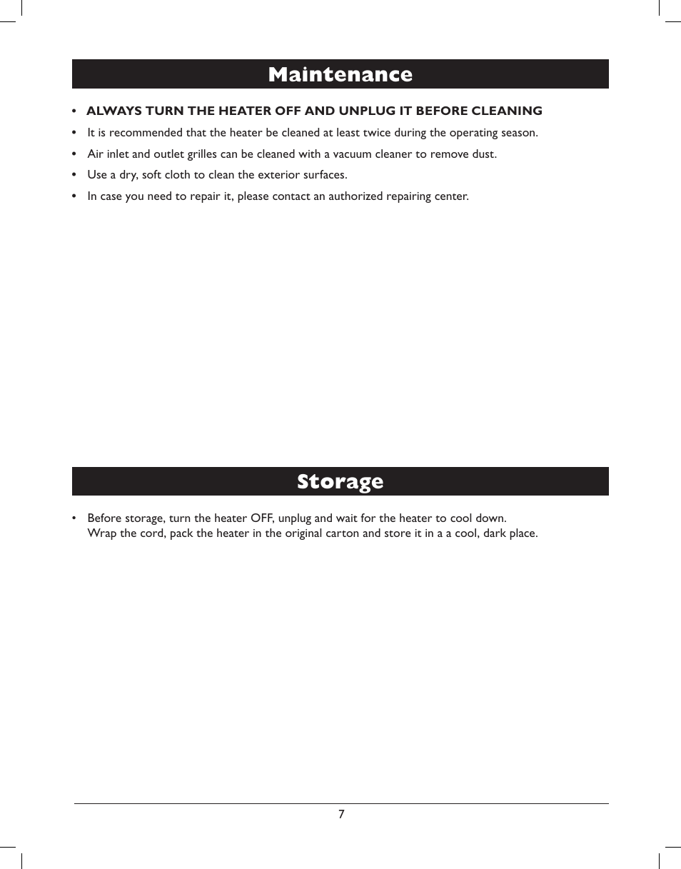 Storage, Maintenance | Amcor AMH8 User Manual | Page 9 / 36