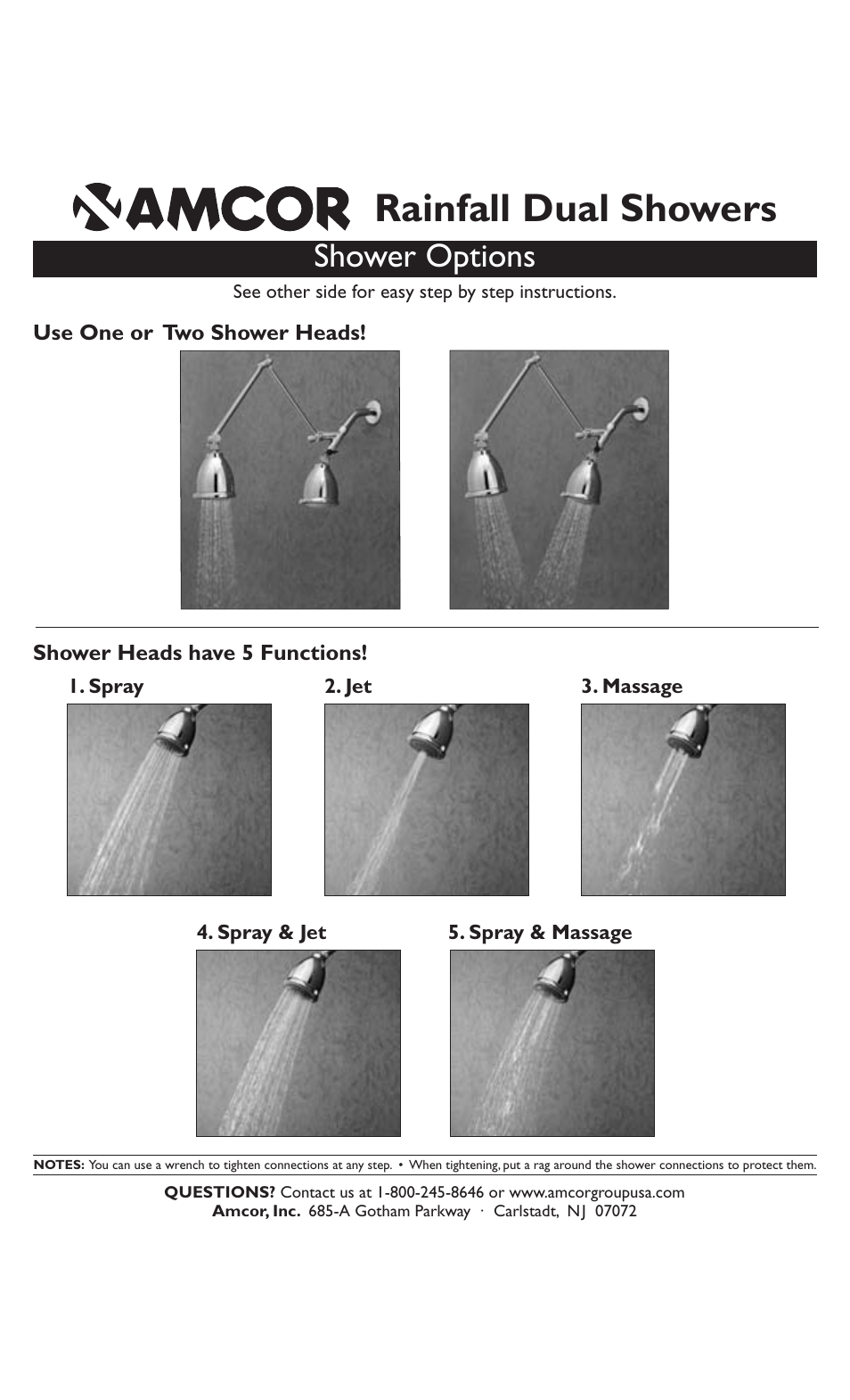 Amcor Rainfall Dual Showers User Manual | 2 pages