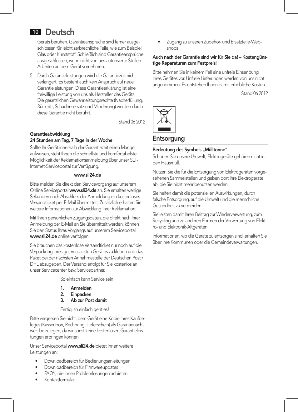 Deutsch, Entsorgung | AEG MC 4463 CD User Manual | Page 10 / 38