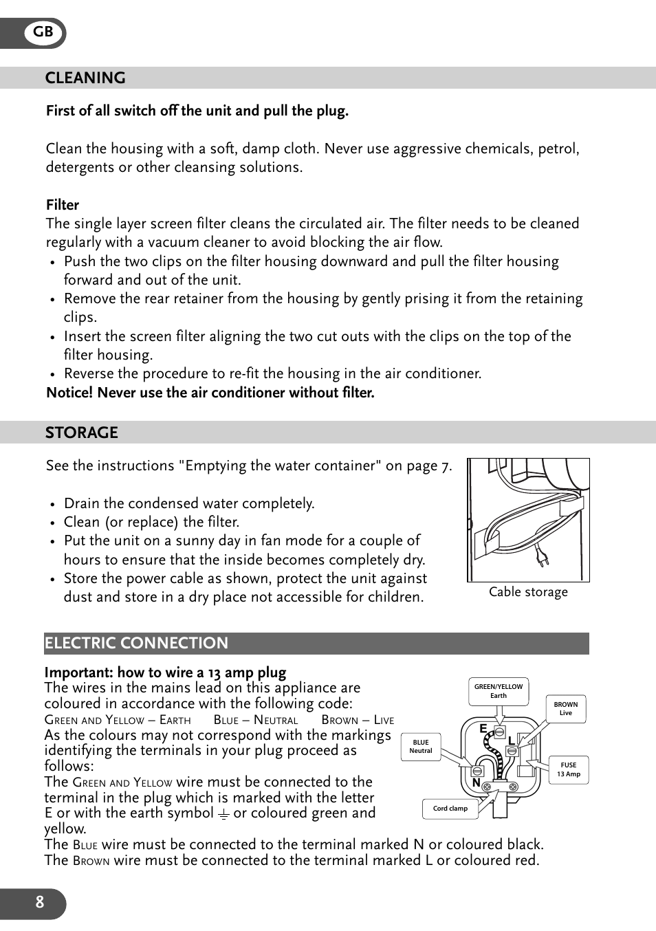 Electric connection, Storage, Cleaning | Amcor 12KE-410 User Manual | Page 19 / 23