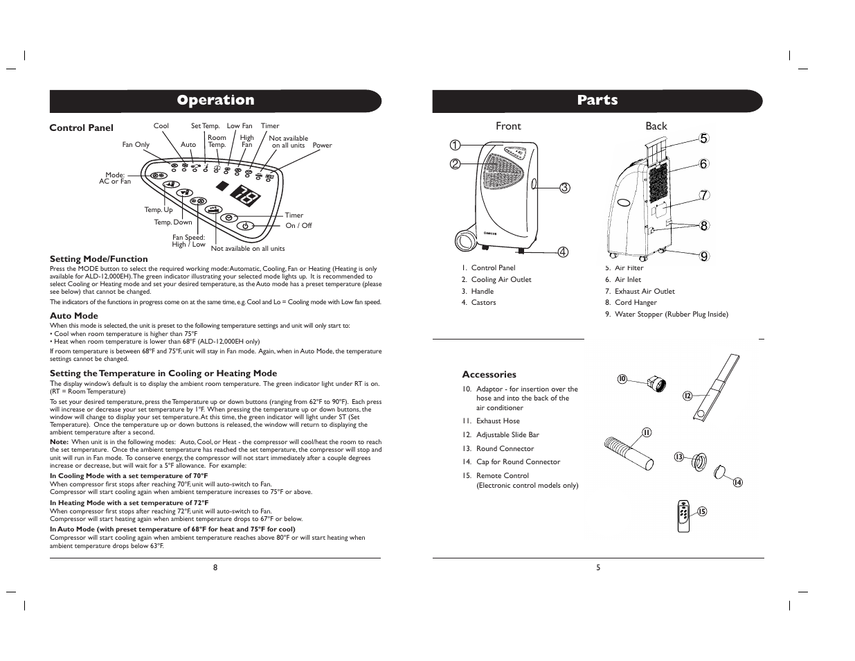 Parts, Operation | Amcor 000E/EH User Manual | Page 4 / 8