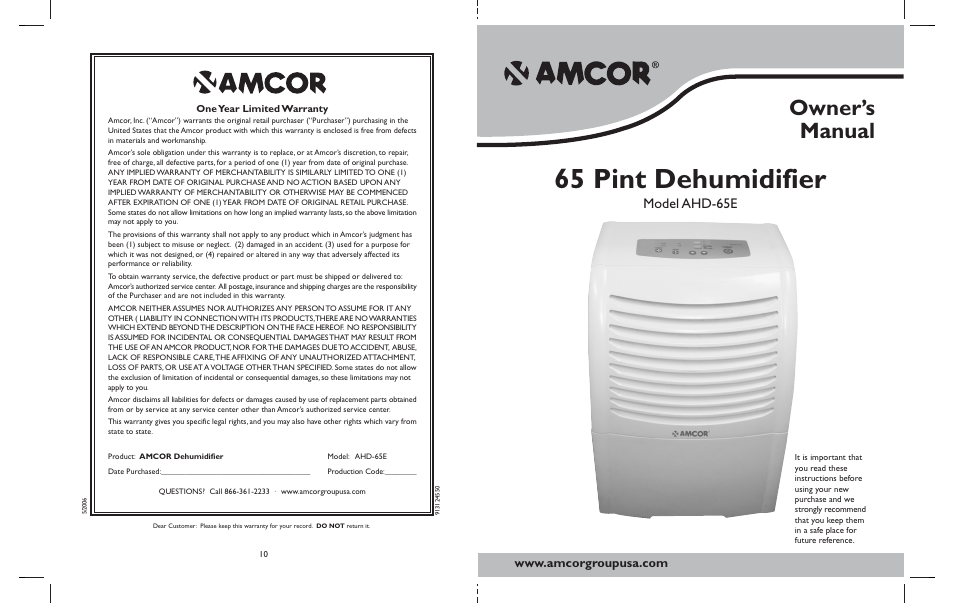 Amcor AHD-65E User Manual | 6 pages